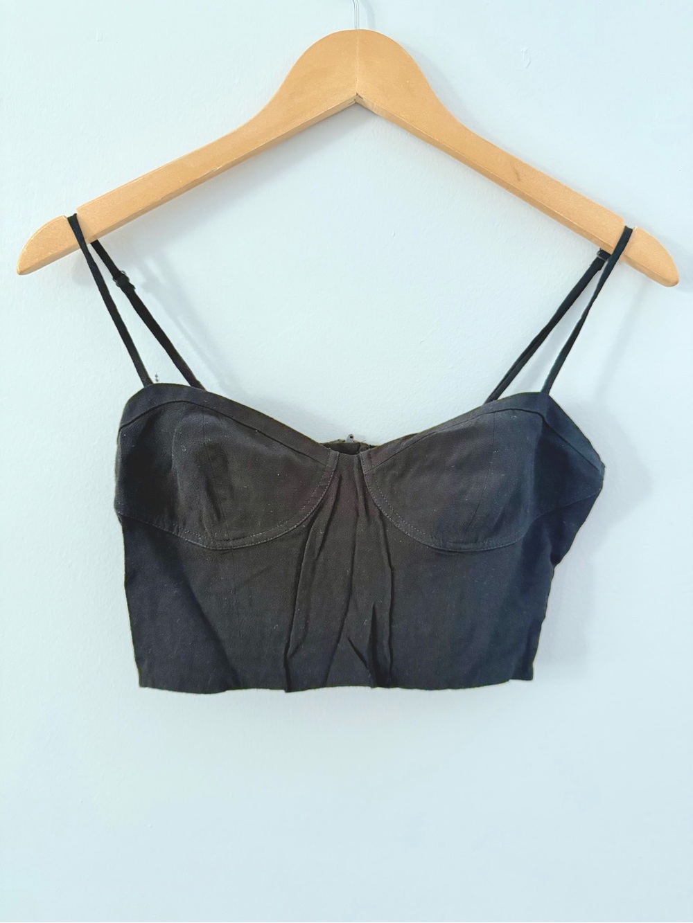 Aritzia Sun-Deh Black Bustier Crop Top with Adjustable Spaghetti Straps